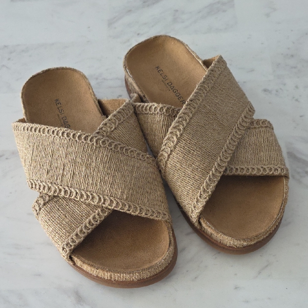 Kelsi Dagger Beige Crisscross Sandals